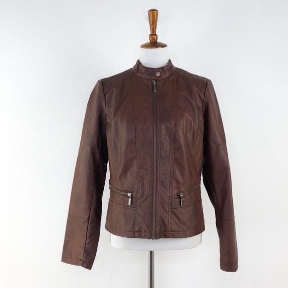 Bernardo Jackets & Blazers - Bernardo Cognac Vegan Leather Moto Style Jacket